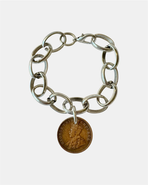 Ασημί Βραχιόλι Αλυσίδα με Vintage Νόμισμα