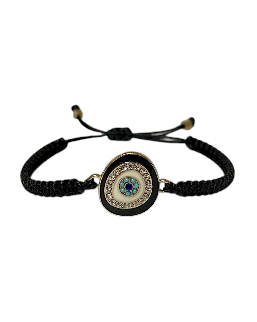 Μακραμέ Βραχιόλι Μαύρο με Στοιχείο Χρυσό Μάτι