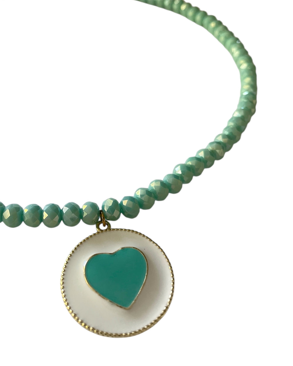 Χειροποίητο Κολιέ με Πράσινη Καρδιά & Γυάλινες Χάντρες