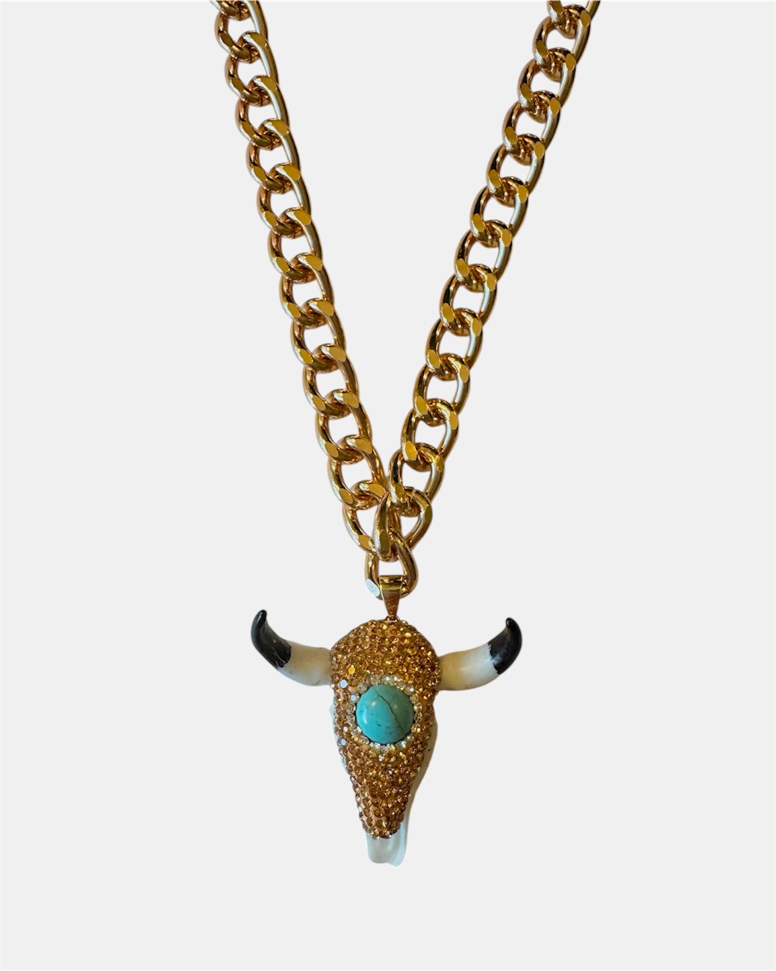 Ροζ Χρυσό Κολιέ Αλυσίδα Με Κρεμαστό Διακοσμητικό Κρανίο Ταύρου