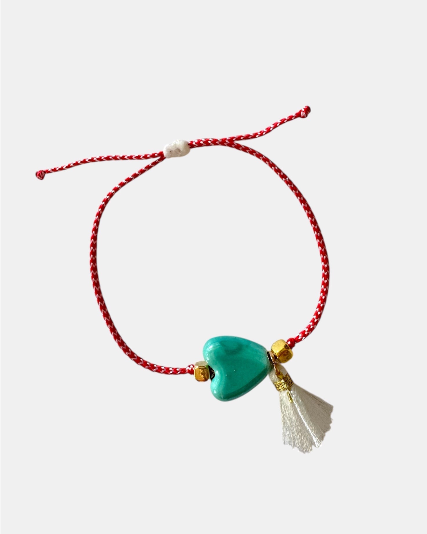 Μαρτάκι Χειροποίητο με Τιρκουάζ Καρδιά και Λευκή Φούντα