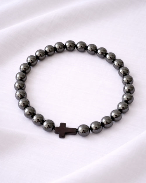 Ανθρακί Βραχιόλι Αντρικό με Σταυρό