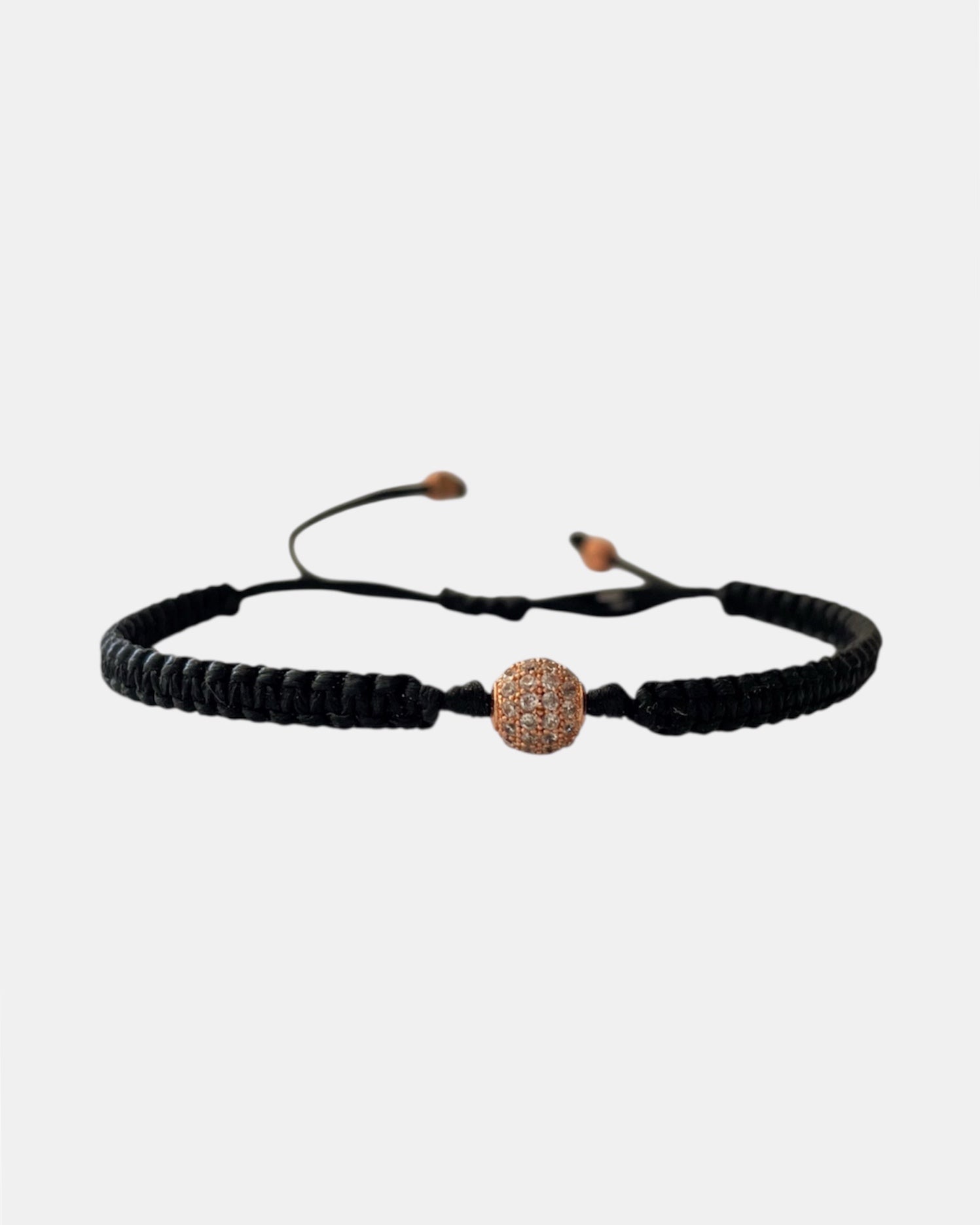 Μακραμέ Βραχιόλι Μαύρο με Ροζ Χρυσή Χάντρα