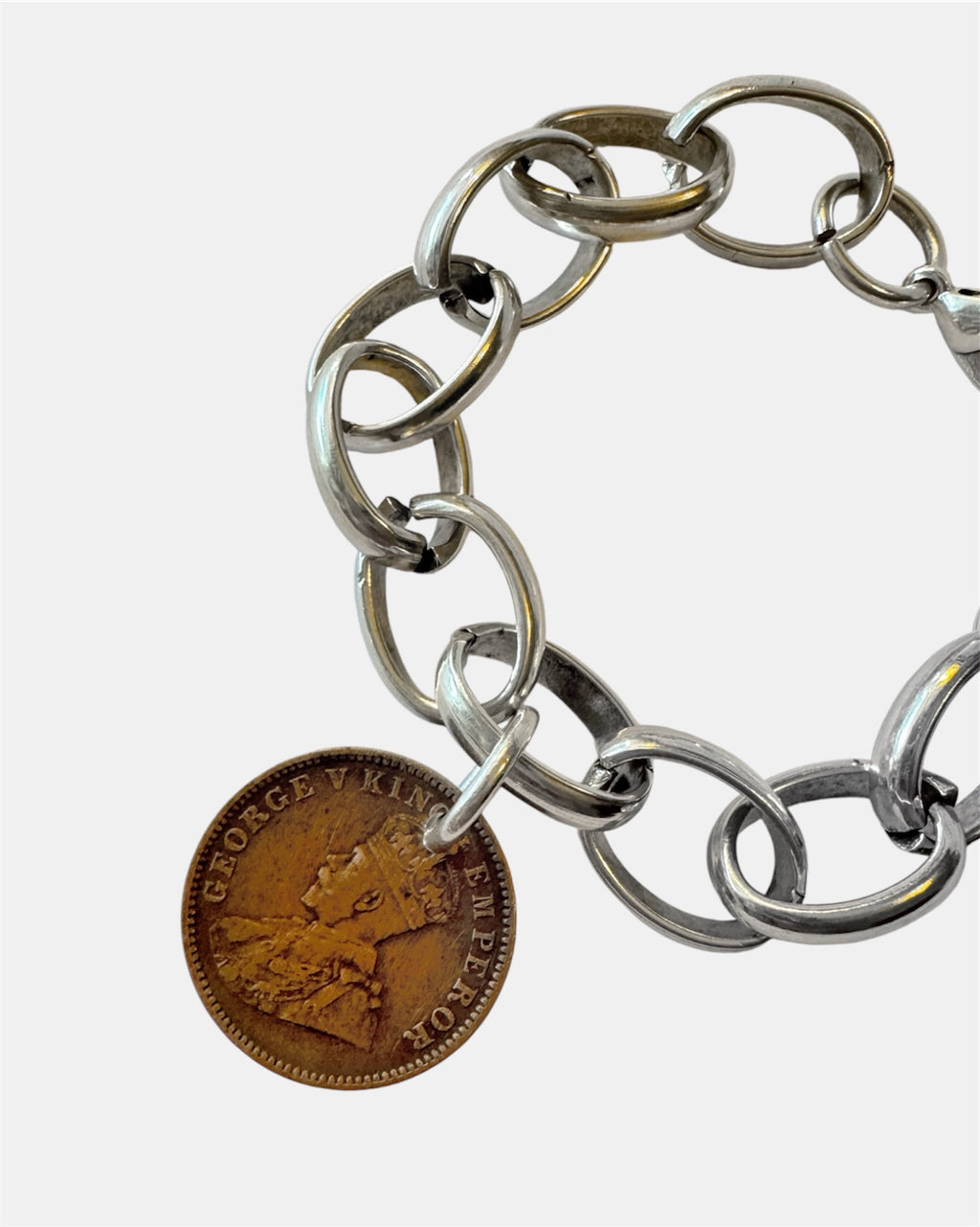 Ασημί Βραχιόλι Αλυσίδα με Vintage Νόμισμα