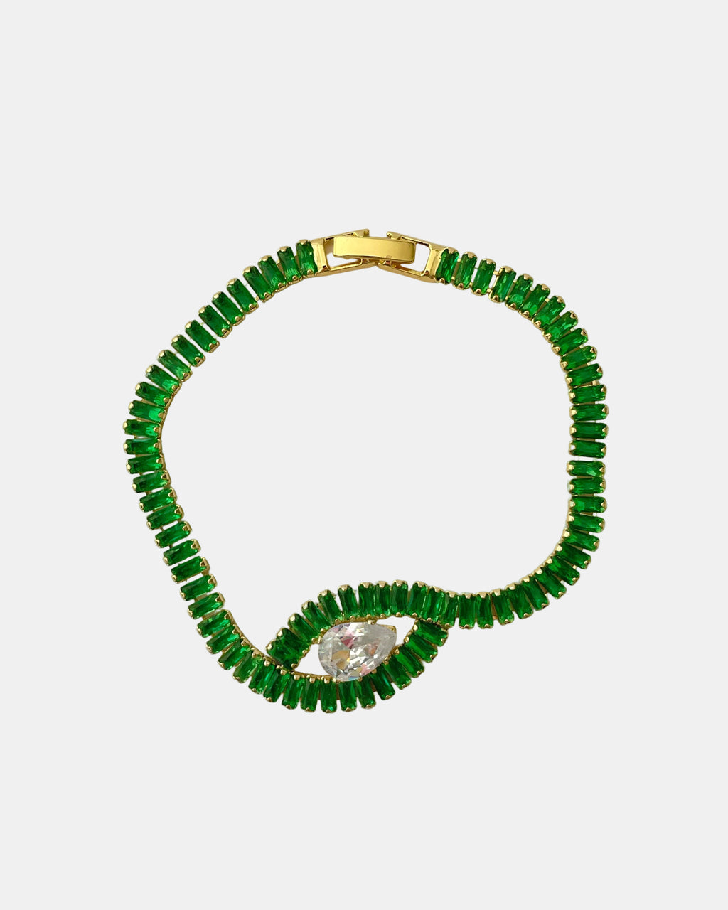 Χρυσό Βραχιόλι με Ζιργκόν και Κεντρικό Στοιχείο Ματιού Πράσινο