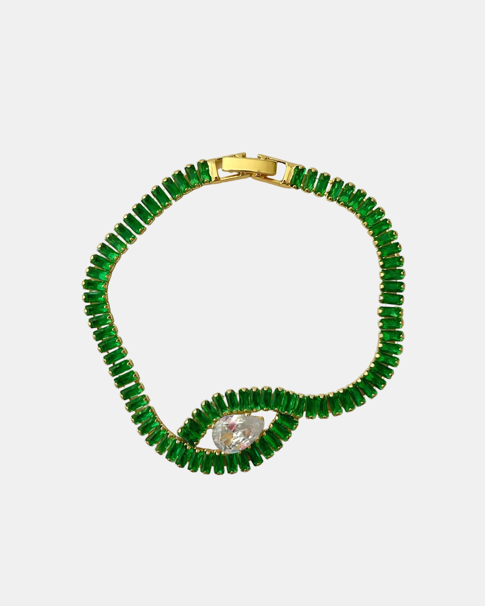 Χρυσό Βραχιόλι με Ζιργκόν και Κεντρικό Στοιχείο Ματιού Πράσινο