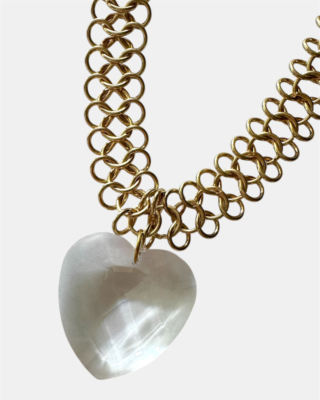 Χρυσό Κολιέ με Αλυσίδα και Μενταγιόν Καρδιά από Γυαλί