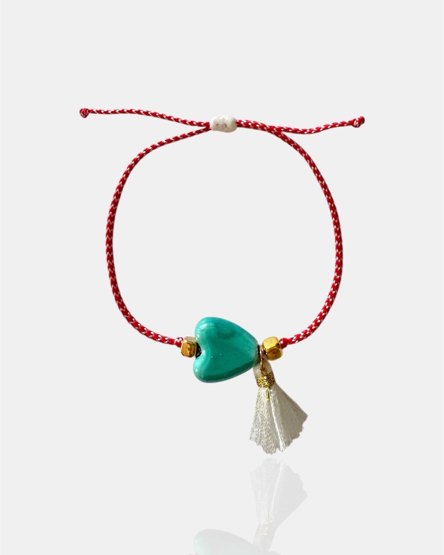 Μαρτάκι Χειροποίητο με Τιρκουάζ Καρδιά και Λευκή Φούντα