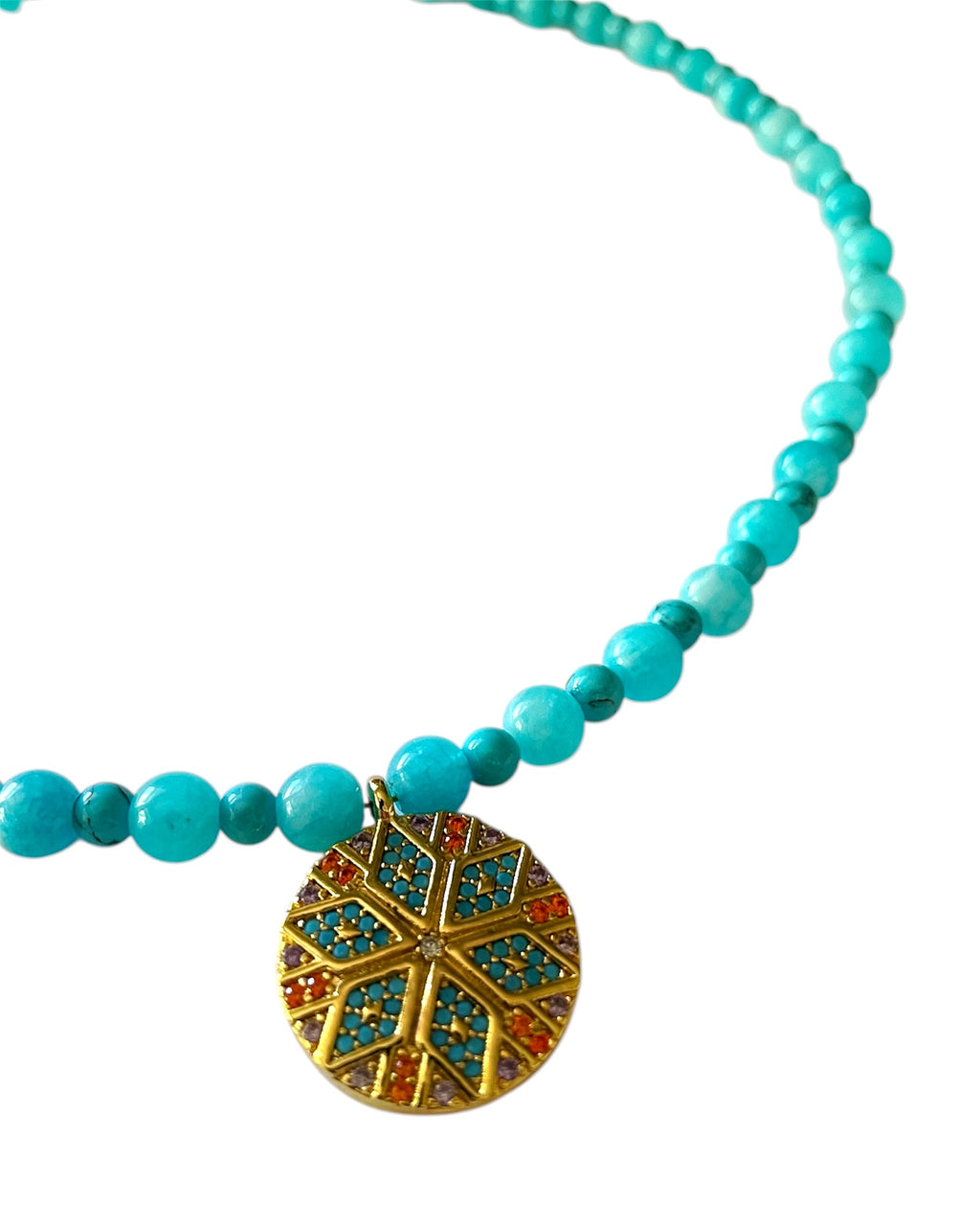 Χειροποίητο Γυναικείο Μπλε Κολιέ με Χρυσό Λουλούδι