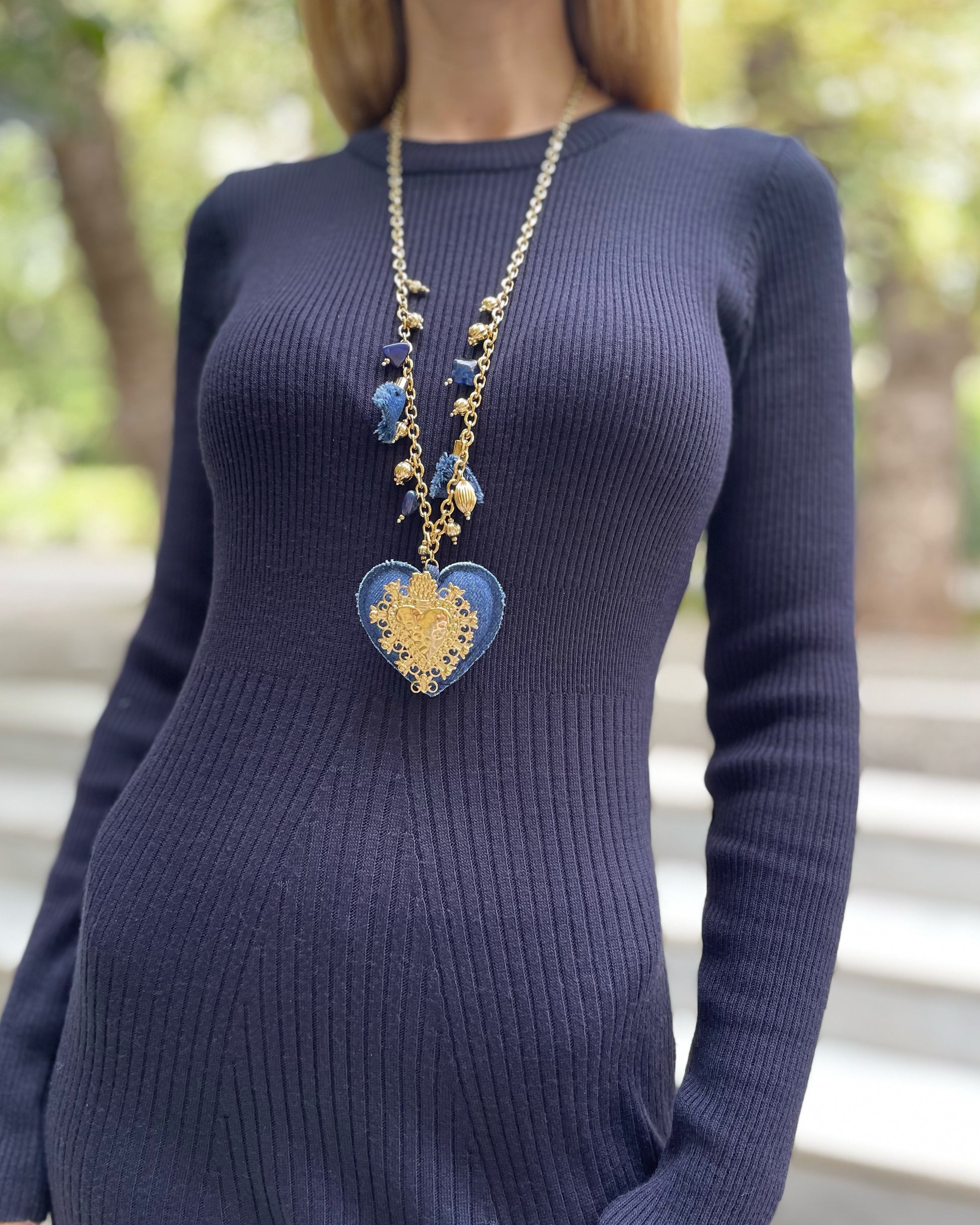 Χειροποίητο Γυναικείο Χρυσό Κολιέ με Τζίν Καρδιά
