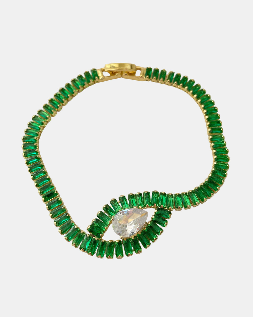 Χρυσό Βραχιόλι με Ζιργκόν και Κεντρικό Στοιχείο Ματιού Πράσινο