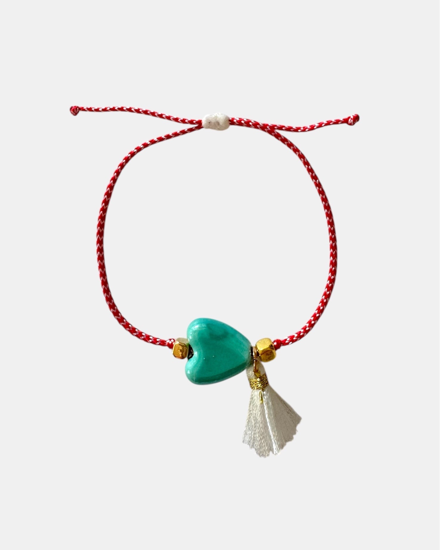 Μαρτάκι Χειροποίητο με Τιρκουάζ Καρδιά και Λευκή Φούντα