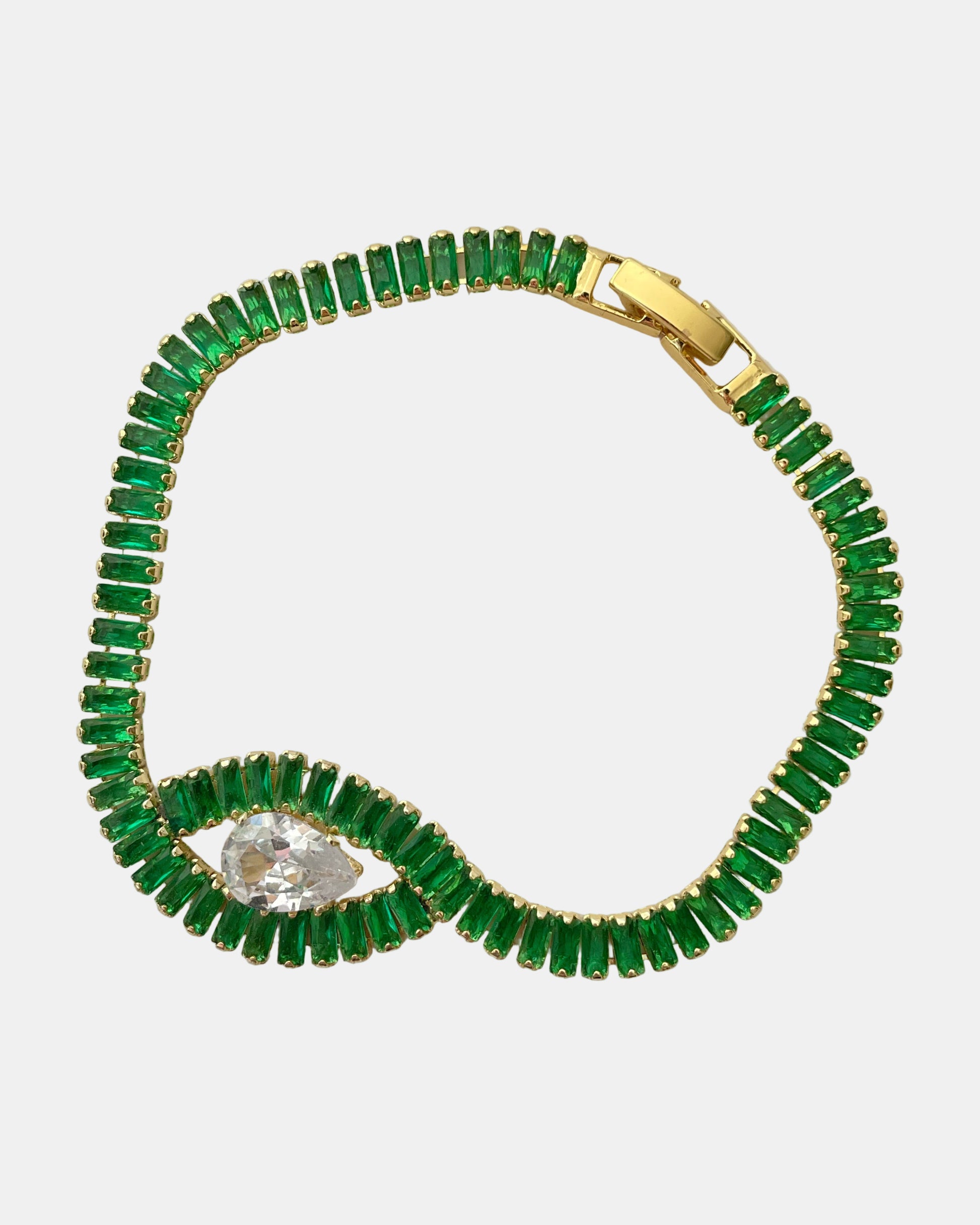 Χρυσό Βραχιόλι με Ζιργκόν και Κεντρικό Στοιχείο Ματιού Πράσινο