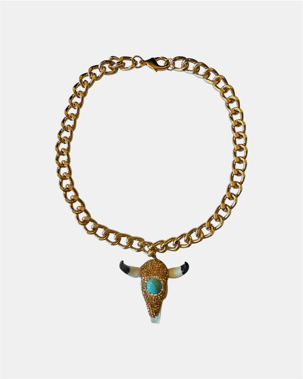 Ροζ Χρυσό Κολιέ Αλυσίδα Με Κρεμαστό Διακοσμητικό Κρανίο Ταύρου