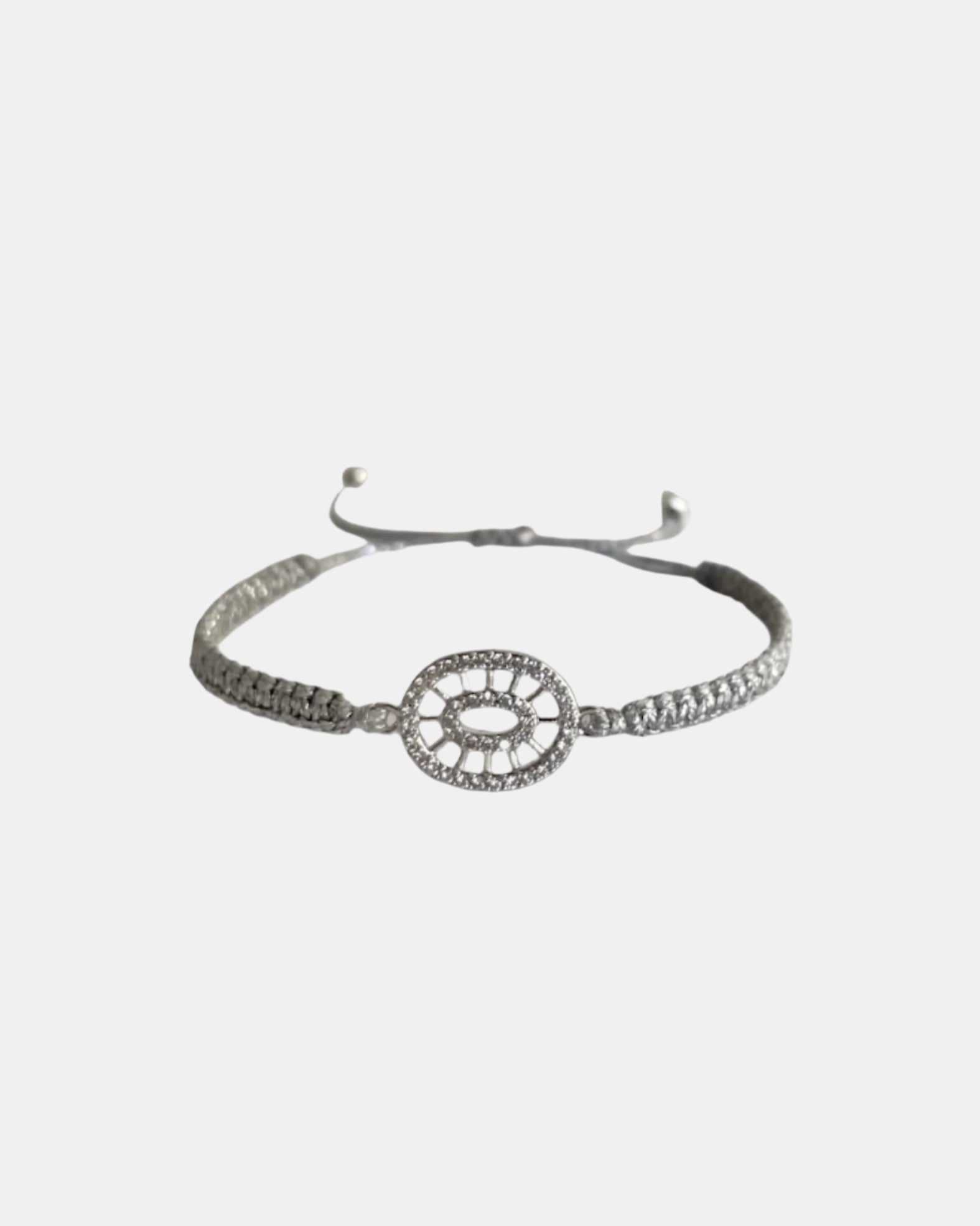 Μακραμέ Βραχιόλι Ασημί με Στοιχείο Οβάλ