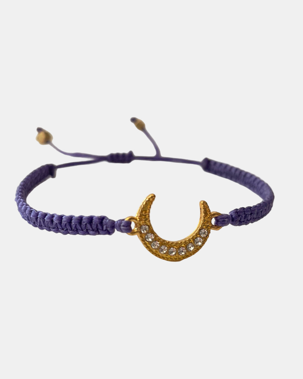 Μακραμέ βραχιόλι σε μωβ χρώμα με χρυσό μεταλλικό φεγγάρι