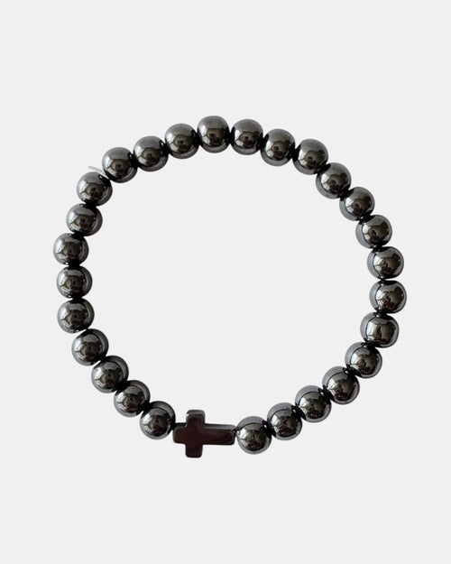 Ανθρακί αντρικό βραχιόλι με σταυρό, μοντέρνο ανδρικό κόσμημα.
