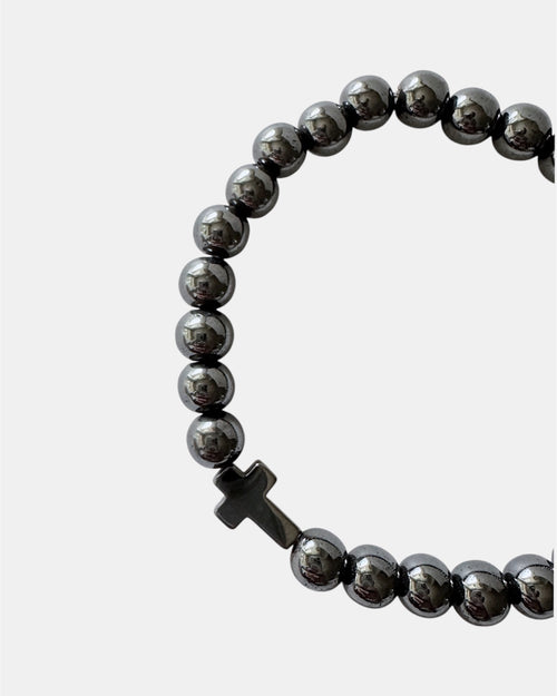 Ανθρακί αντρικό βραχιόλι με σταυρό, μοντέρνο ανδρικό κόσμημα.