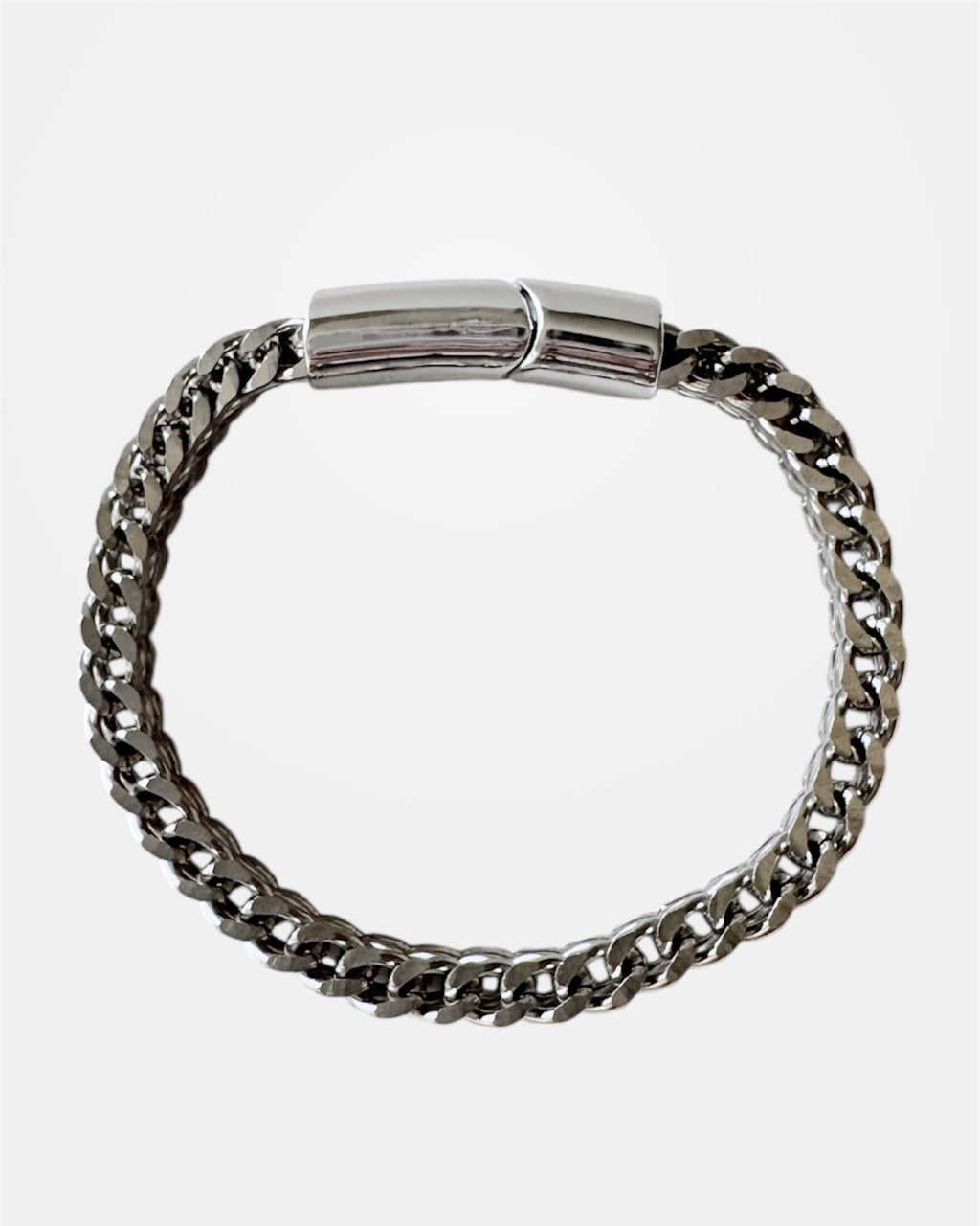 Ασημί αντρικό βραχιόλι αλυσίδα, μοντέρνο ανδρικό κόσμημα.