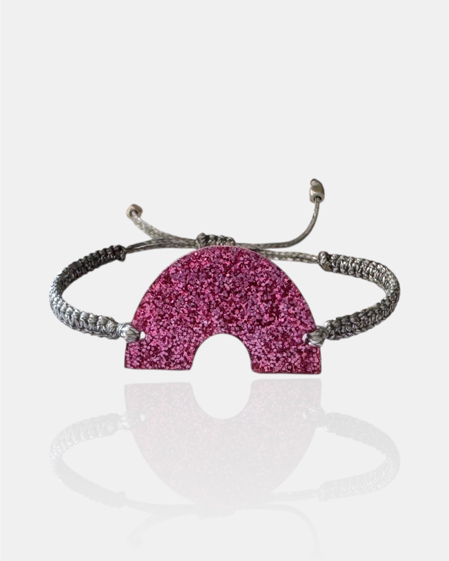 Ασημί Παιδικό Μακραμέ Βραχιόλι με Φούξια Πλέξιγκλας Ουράνιο Τόξο