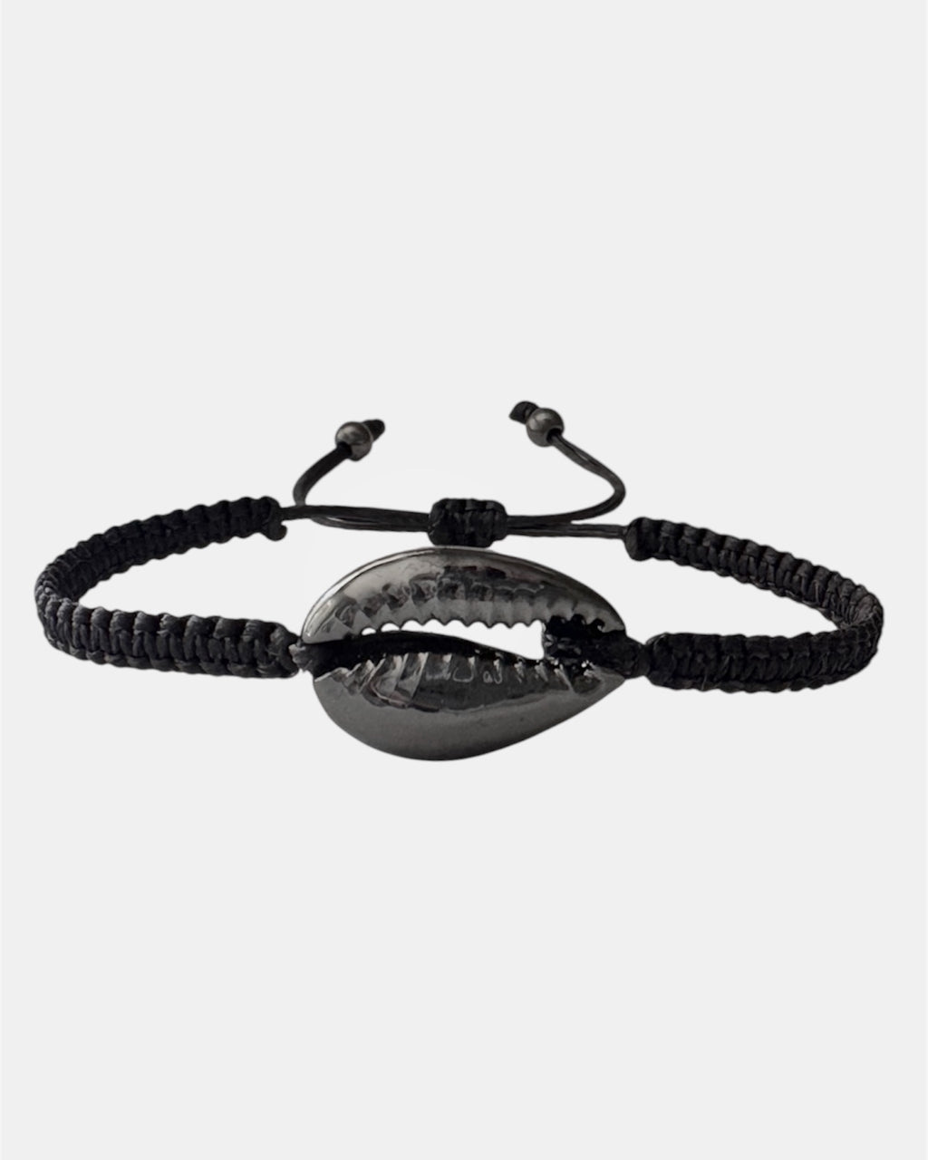 black macrame bracelet with black seashell charm, handmade adjustable bracelet for women and girls
