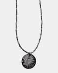 black necklace with round pendant, elegant jewelry piece for women and girls