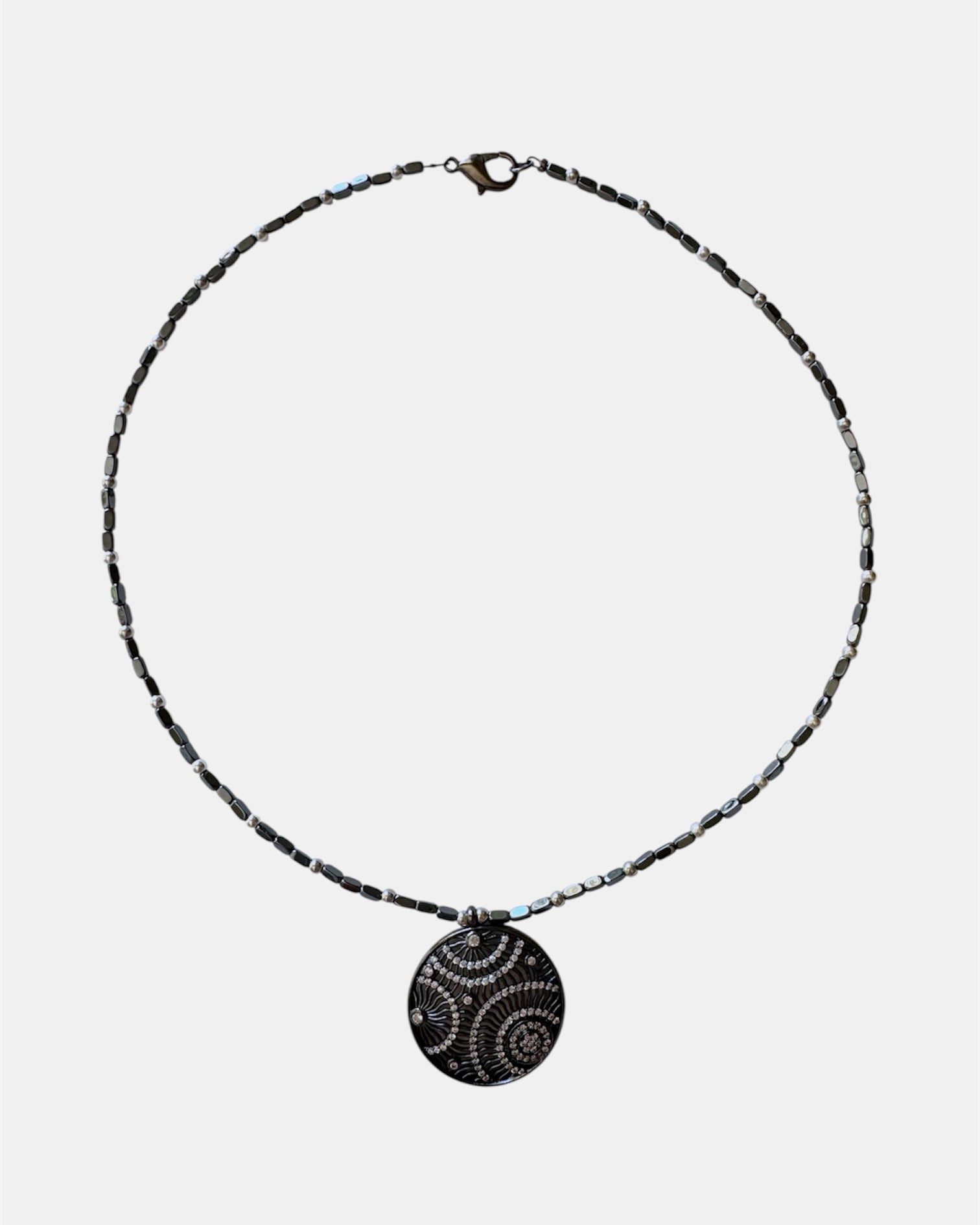 black necklace with round pendant, elegant jewelry piece for women and girls