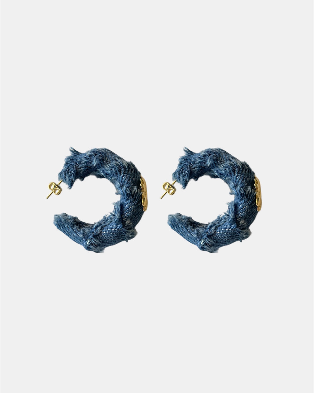 Denim handmade earrings with gold flower.
