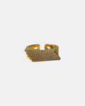Gold ring with embossed pattern and white stones