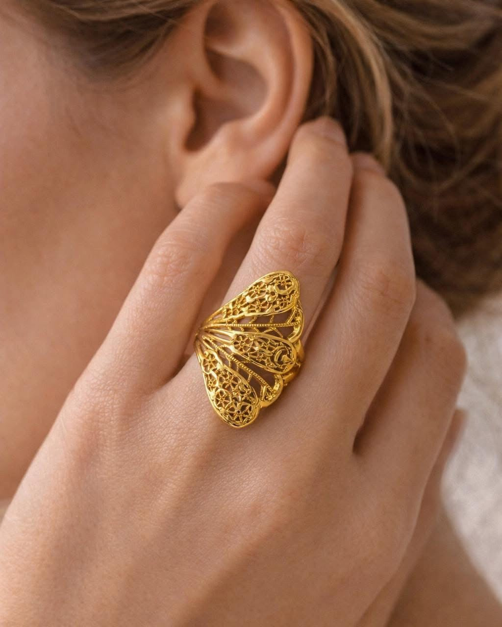 Gold adjustable open ring elegant minimalist jewelry design