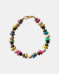 Gold bracelet with ecru and multicolor beads in vibrant boho style