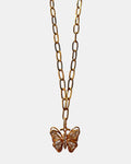 Gold necklace with a butterfly and crystal details