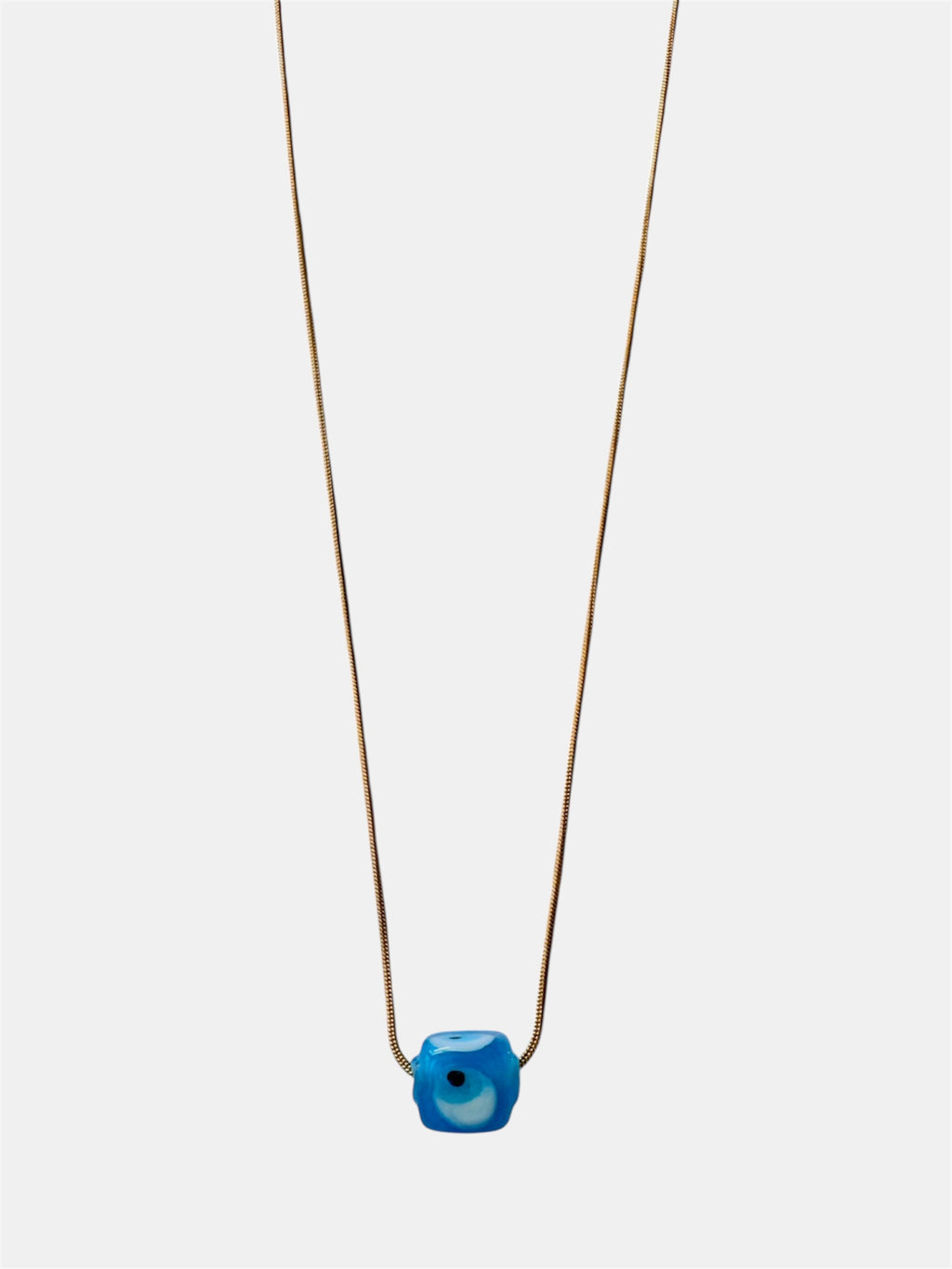 Gold chain necklace with a blue glass evil eye charm