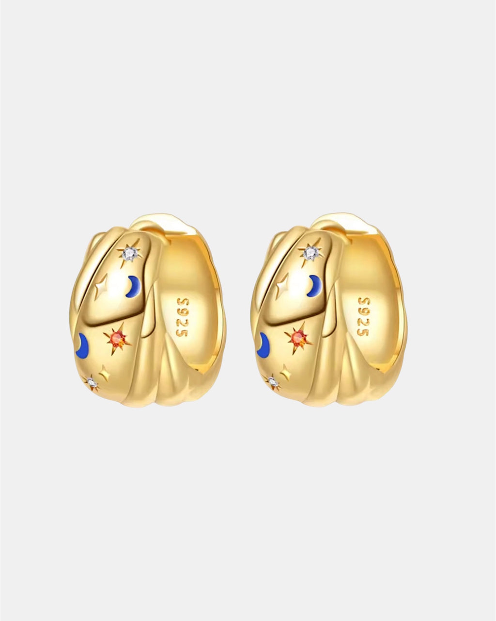 Gold moon earrings in sterling silver 925 with zircon stones