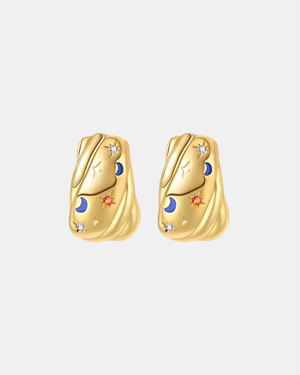 Gold moon earrings in sterling silver 925 with zircon stones