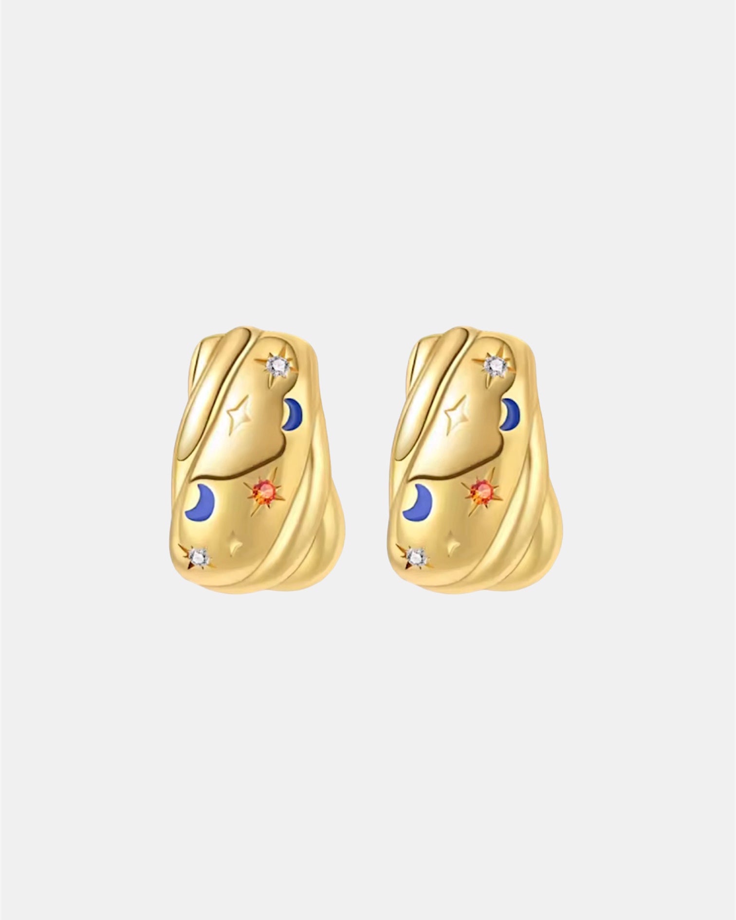 Gold moon earrings in sterling silver 925 with zircon stones