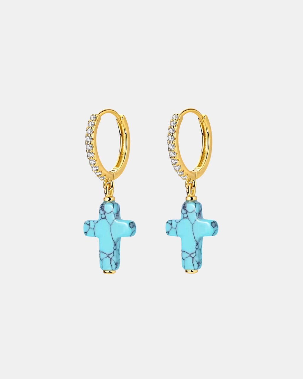 Gold earrings in sterling silver 925 with turquoise cross design