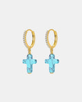 Gold earrings in sterling silver 925 with turquoise cross design