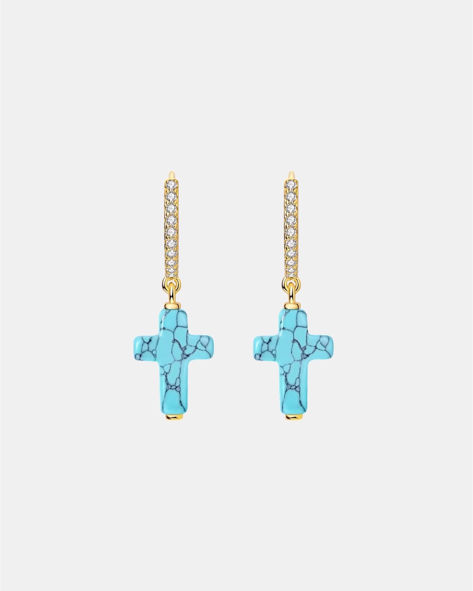 Gold earrings in sterling silver 925 with turquoise cross design