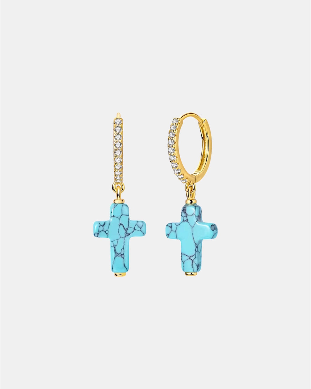 Gold earrings in sterling silver 925 with turquoise cross design