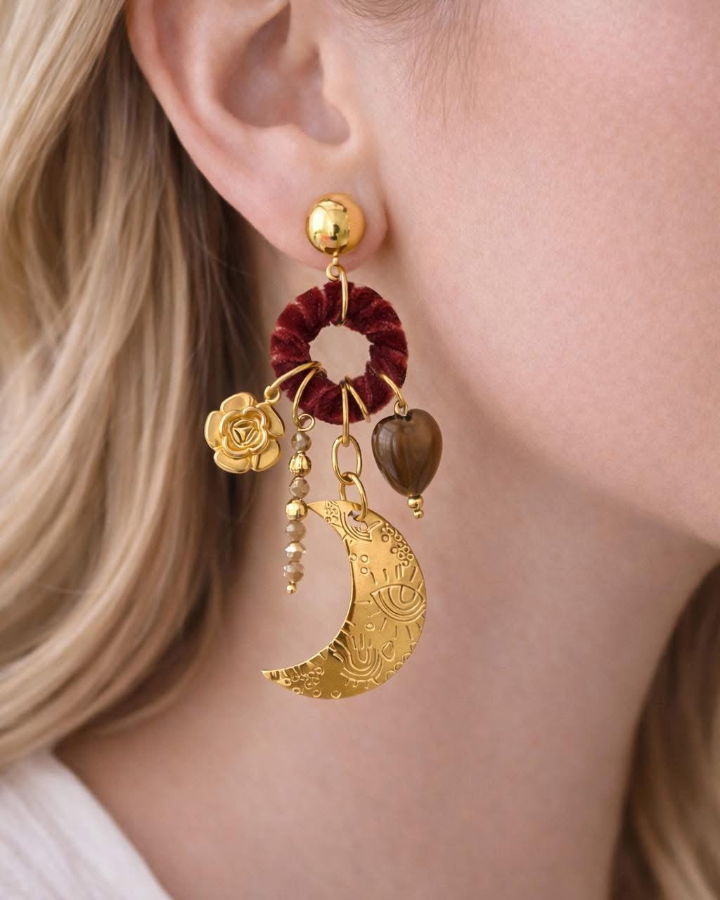 Gold hoop dangle earrings with charms elegant jewelry accessory
