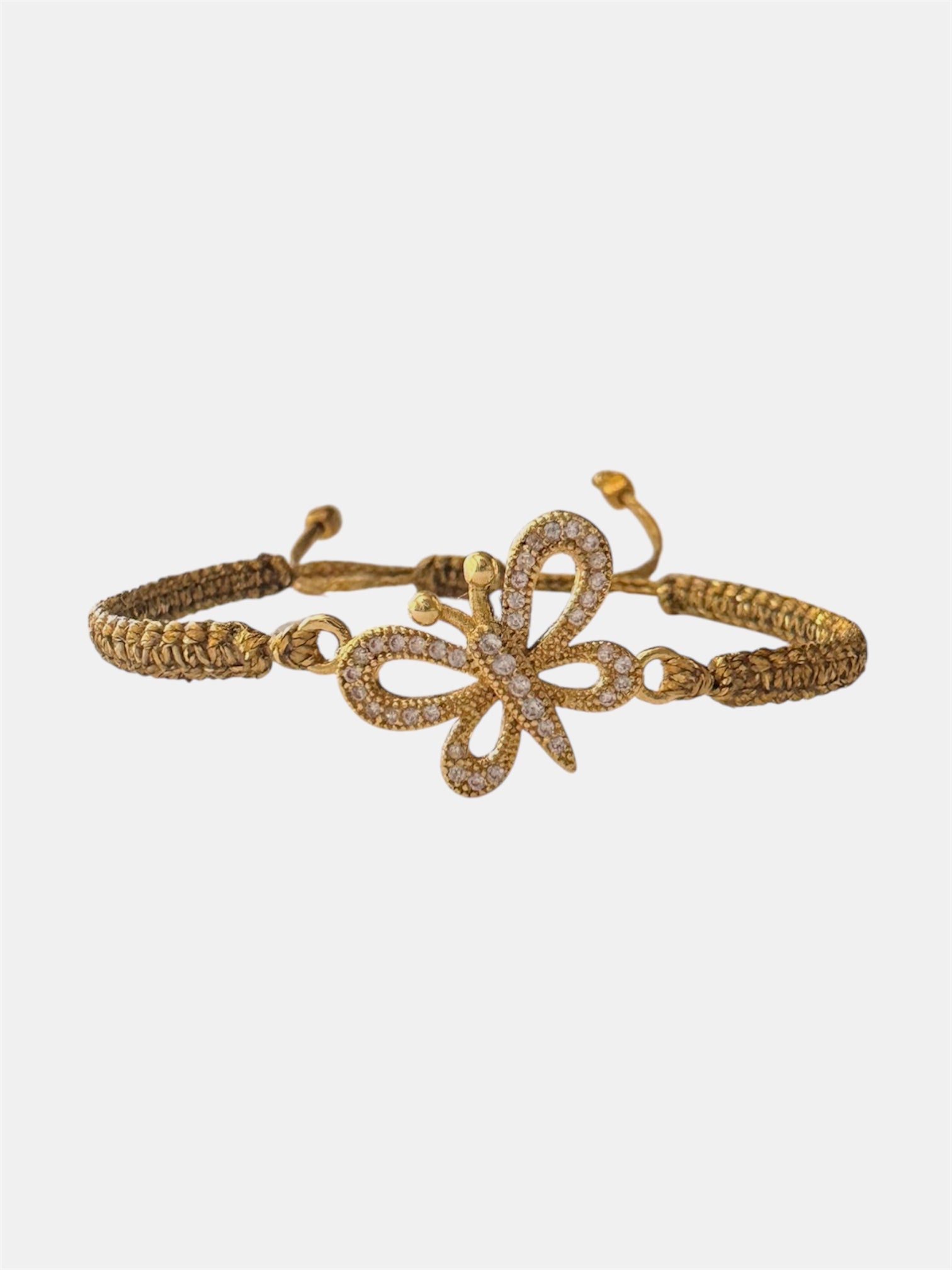 Gold macrame bracelet with butterfly charm