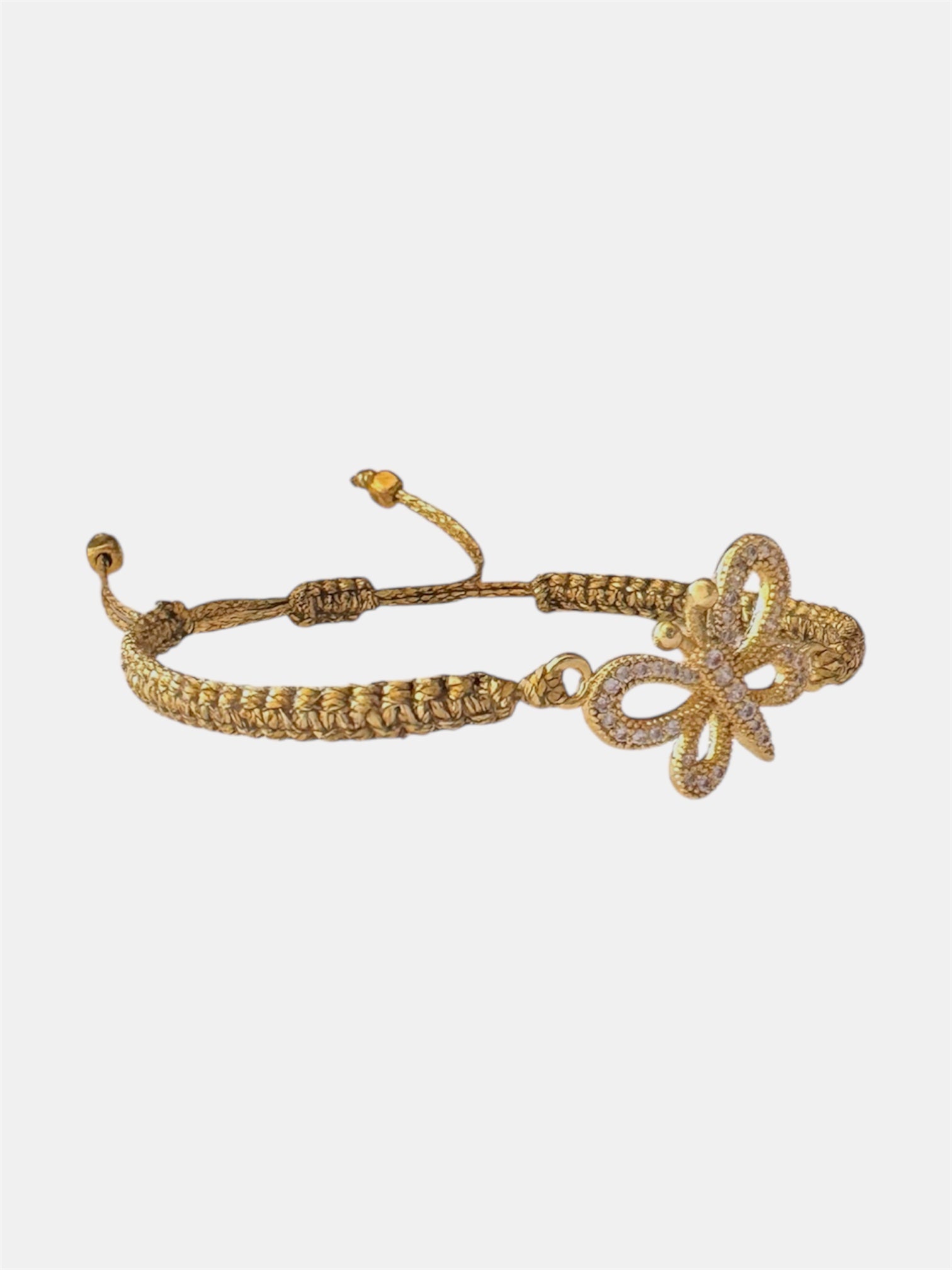 Gold macrame bracelet with butterfly charm