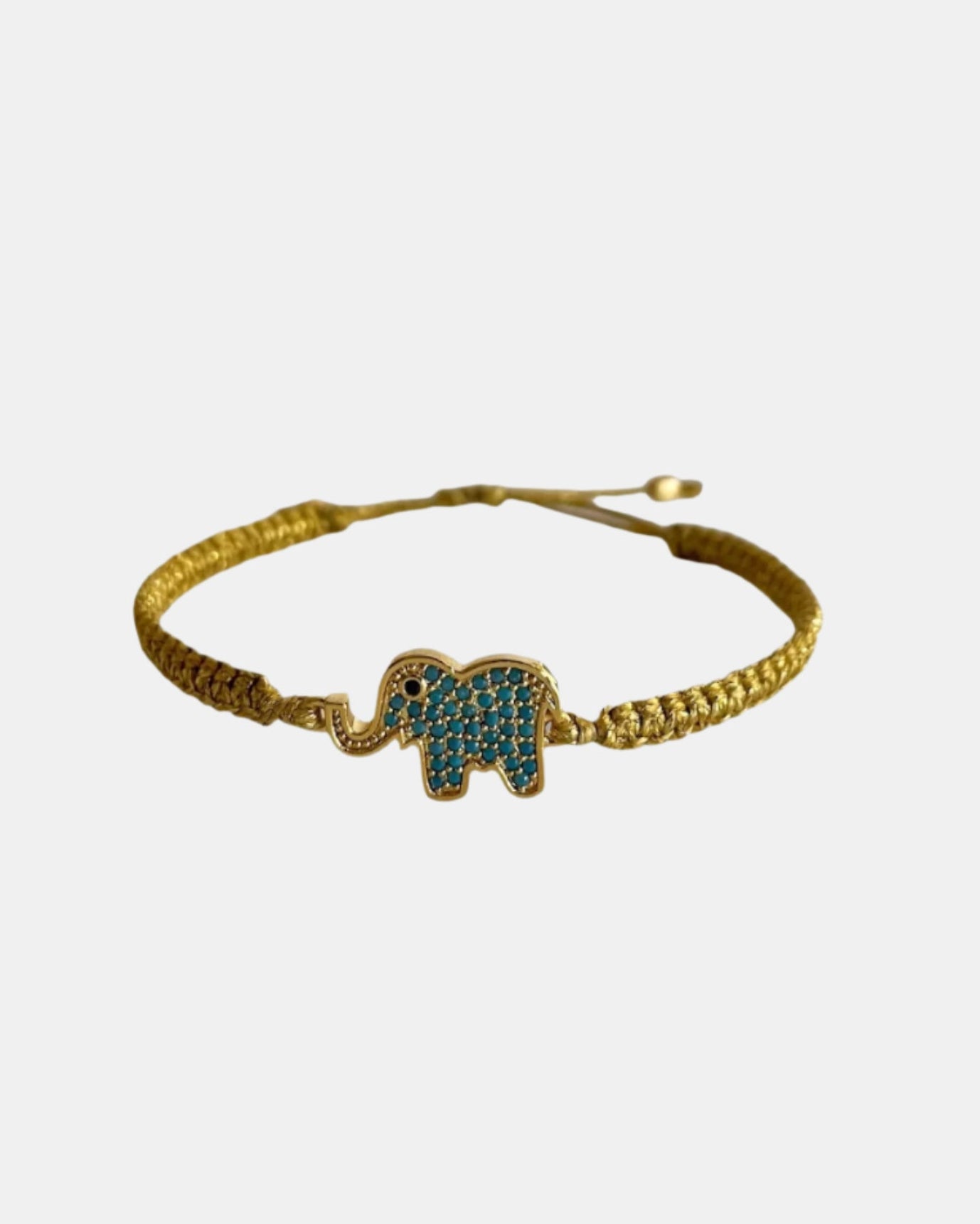 Gold macrame bracelet with elephant charm