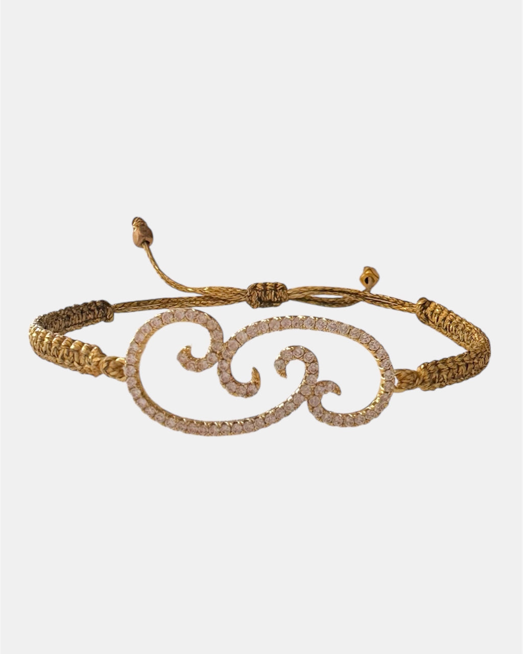 Gold macrame bracelet with flower charm