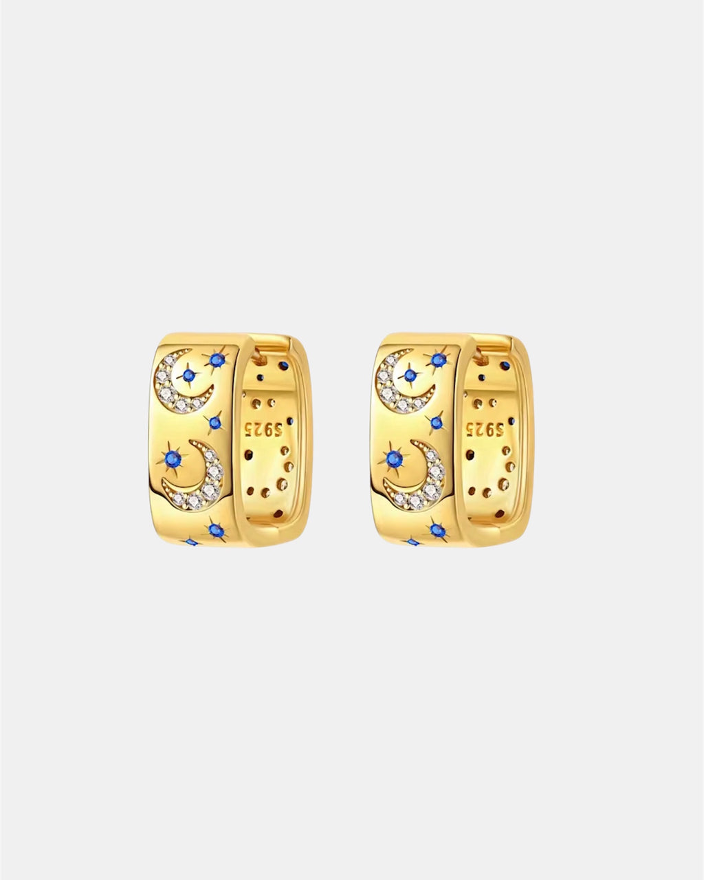Gold moon earrings with zircon in sterling silver 925
