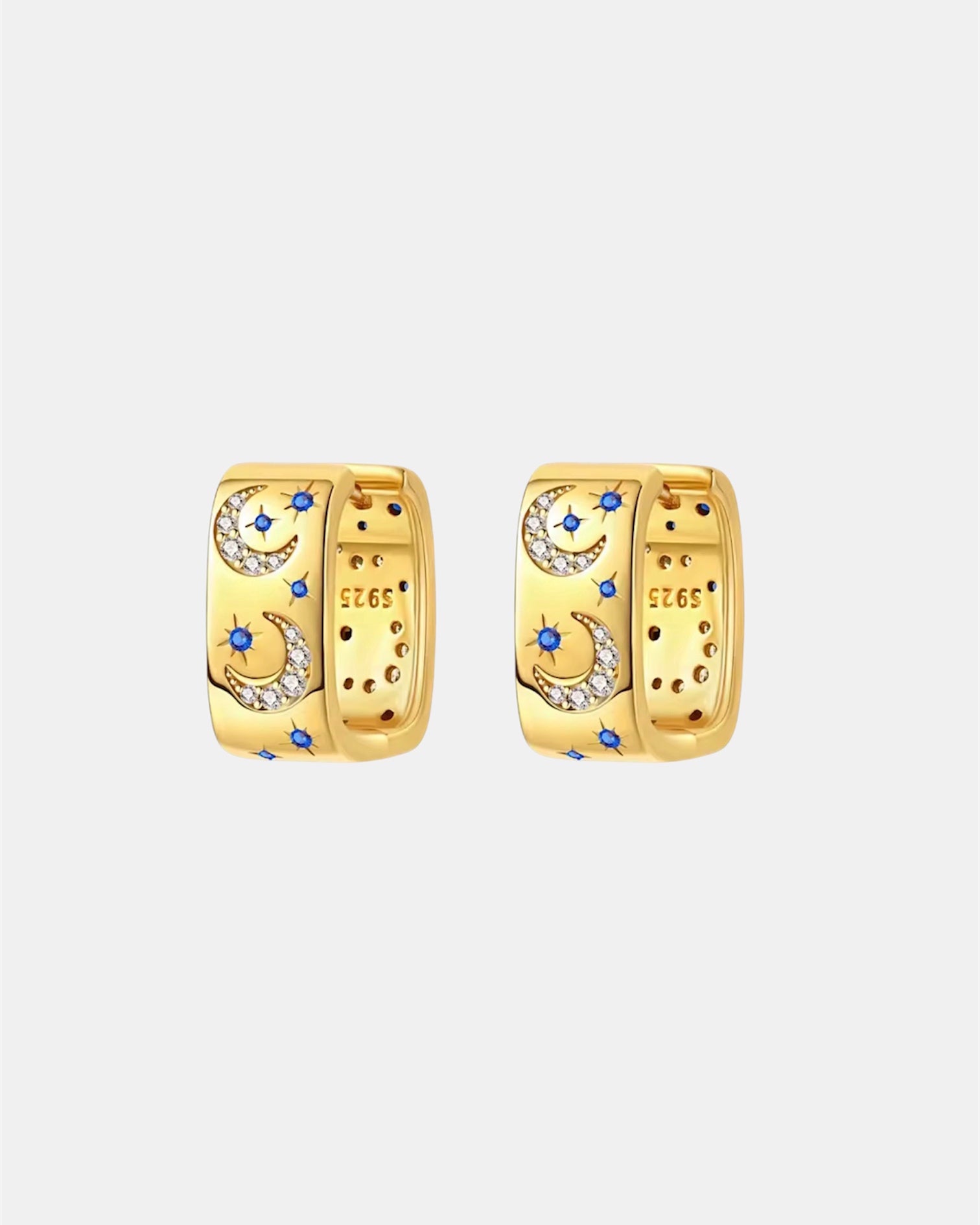 Gold moon earrings with zircon in sterling silver 925