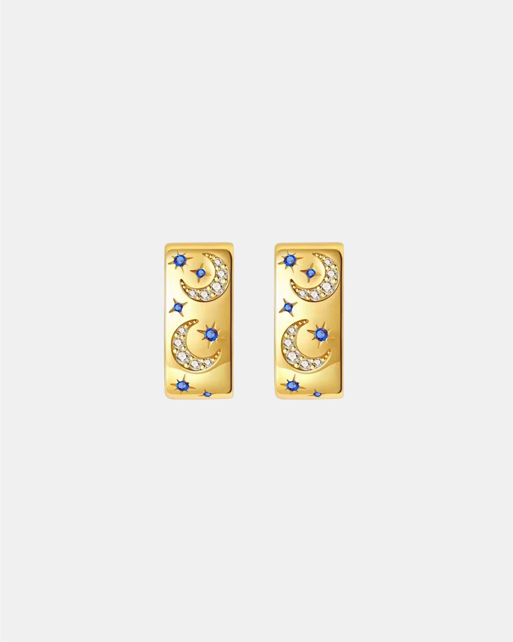Gold moon earrings with zircon in sterling silver 925