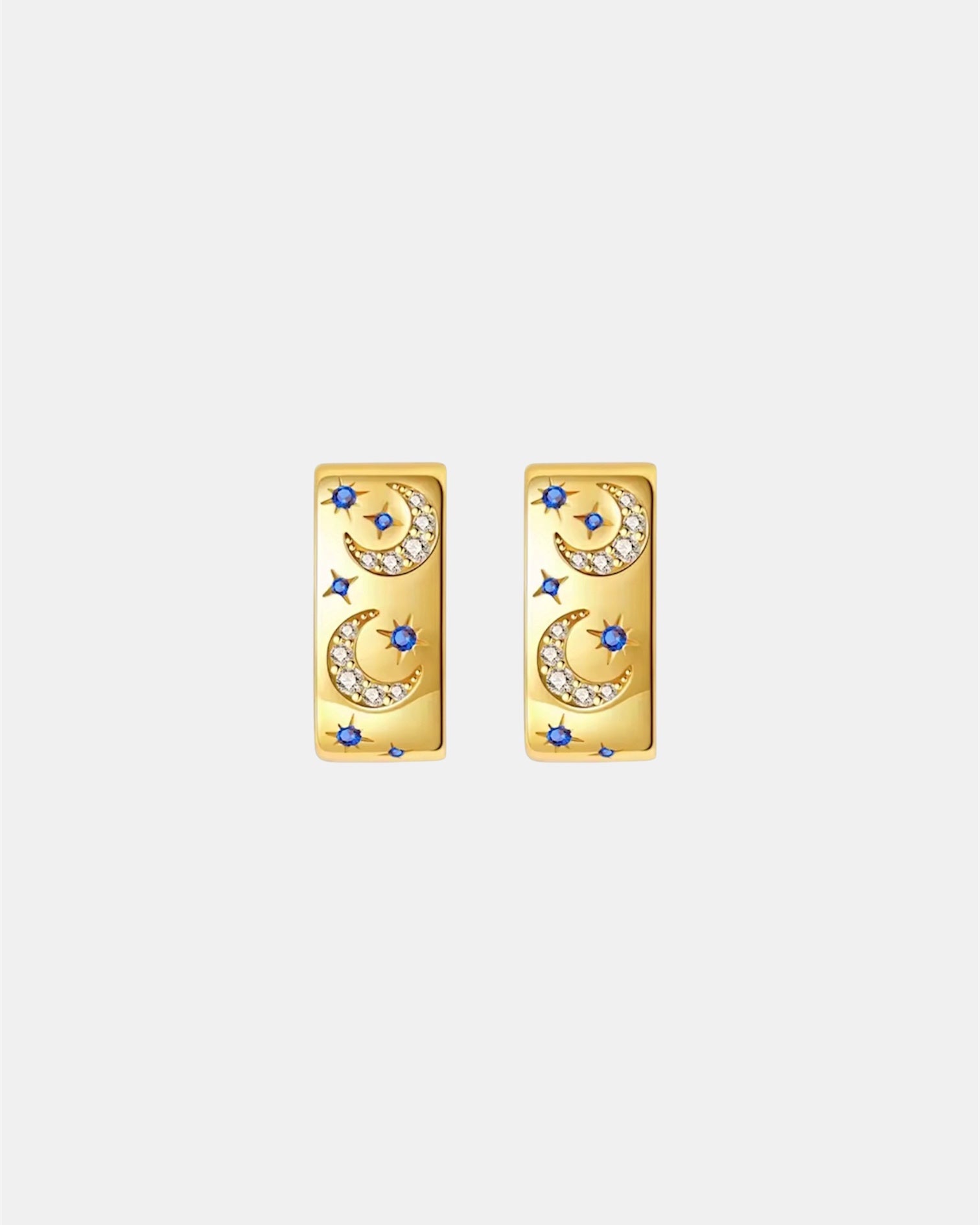 Gold moon earrings with zircon in sterling silver 925