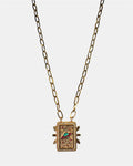 Gold necklace with a rectangular planet pendant